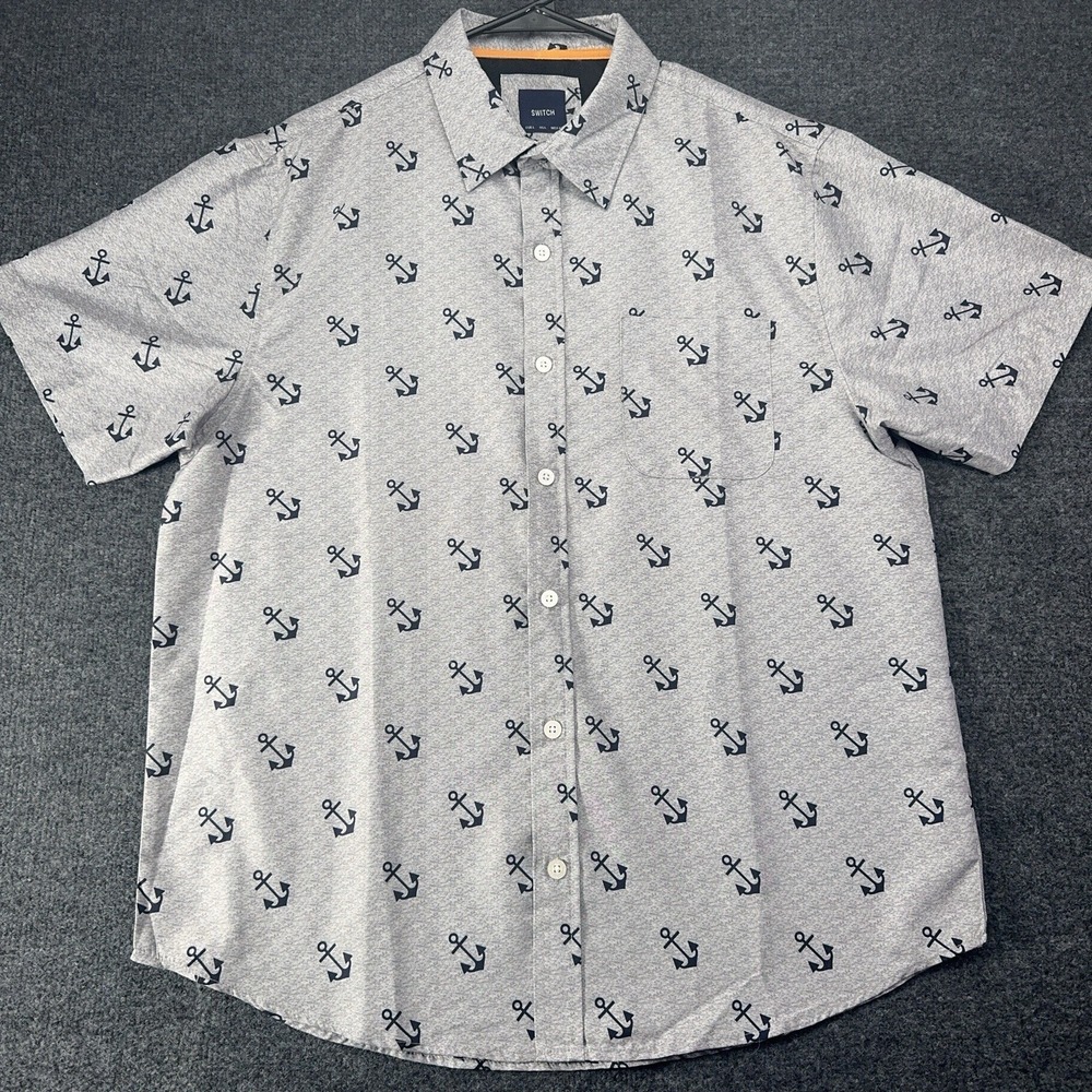 Switch Remarkable Anchor Print Shirt Mens L Gray Nautical Button Up